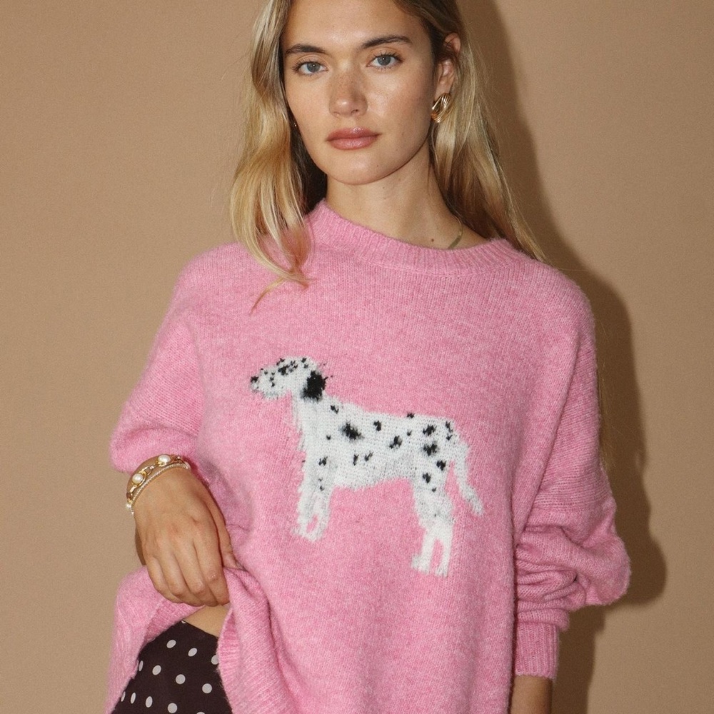 Pink Sweater with Dalmatian Design